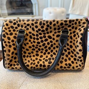 Anthropologie Leopard Print Satchel with Black Handles